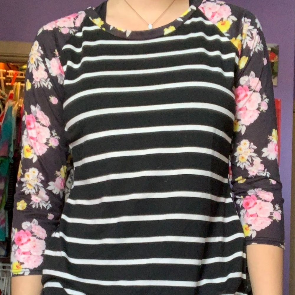 Quarter Sleeve Striped and Floral Shirt